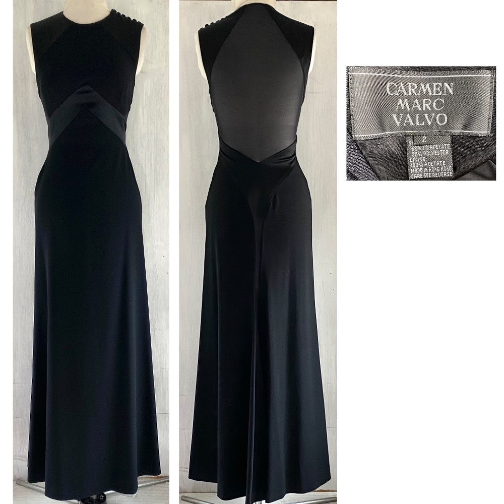 SOLD  $$$  CARMEN MARC VALVO Sexy Sheer Low Back Ball Gown
